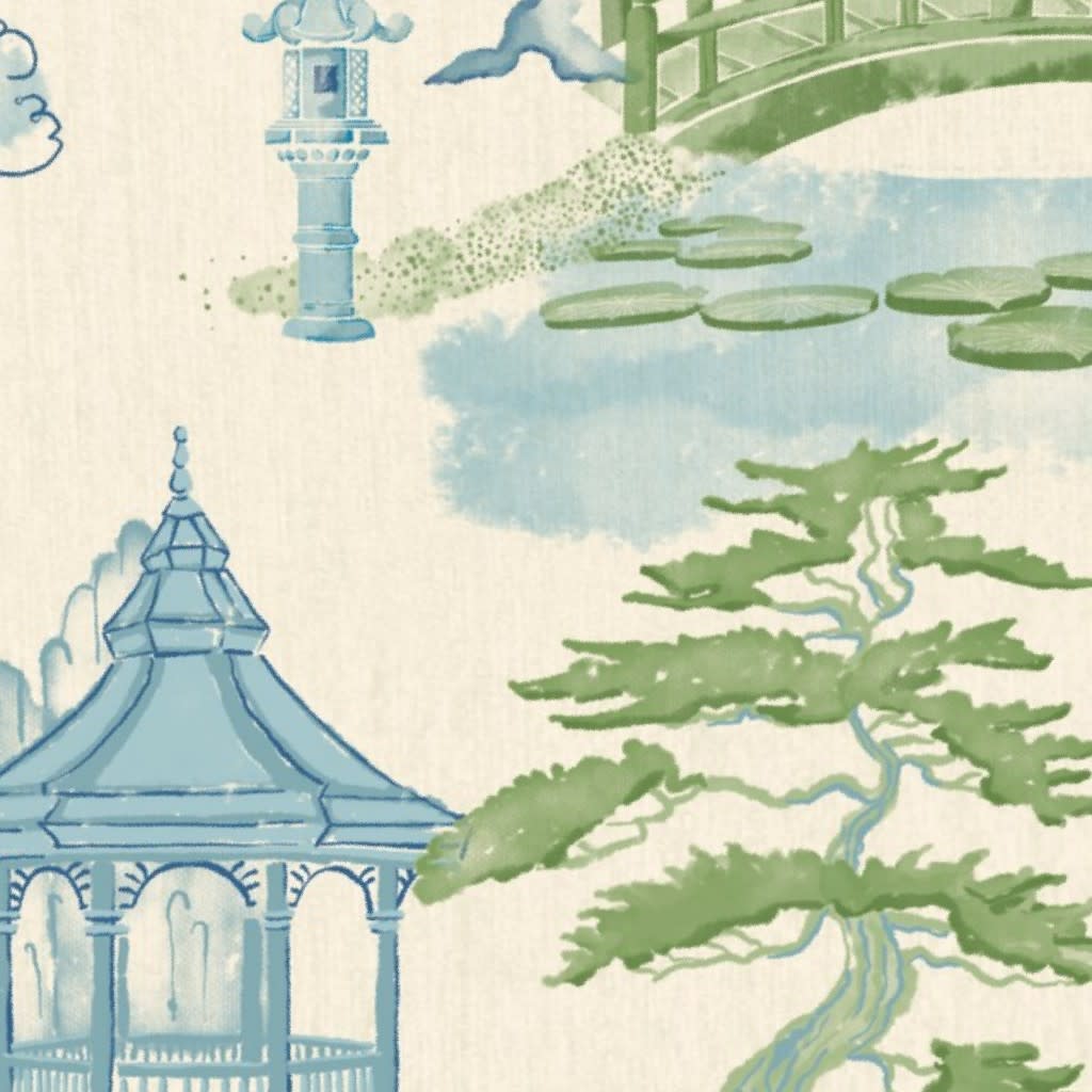 Chinoiserie Landscape with Pagoda's and Waterfall Wallpaper by house_of_haricot